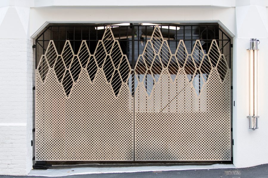 Refurbished mesh metal gates for Forbury Court in Reading