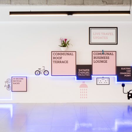 LED lights and wall prints for a modern office fit out.