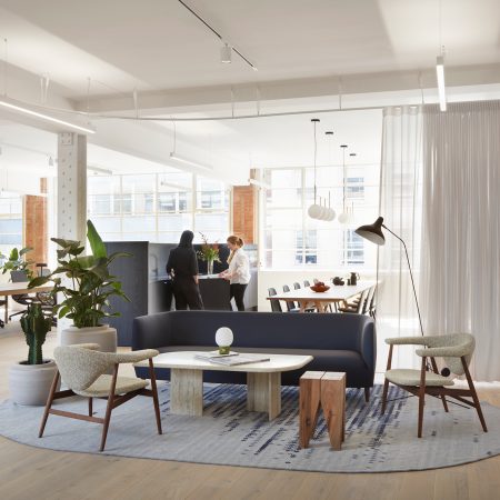 People in a modern break-out area, in a new office development, at Hatton Garden area.